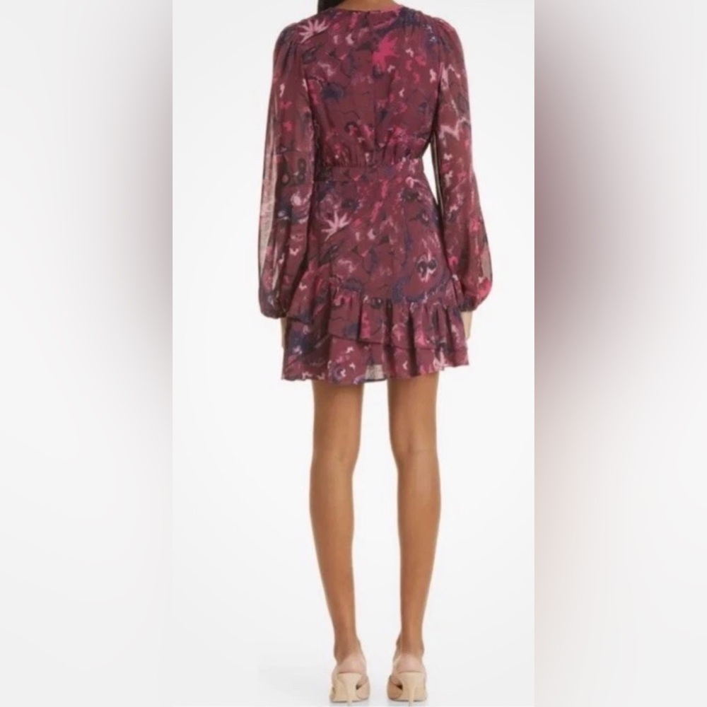 Ted Baker London Verino Floral Mini Dress Ruffle Burgundy Pink Coquette Size 1 - Picture 2 of 13